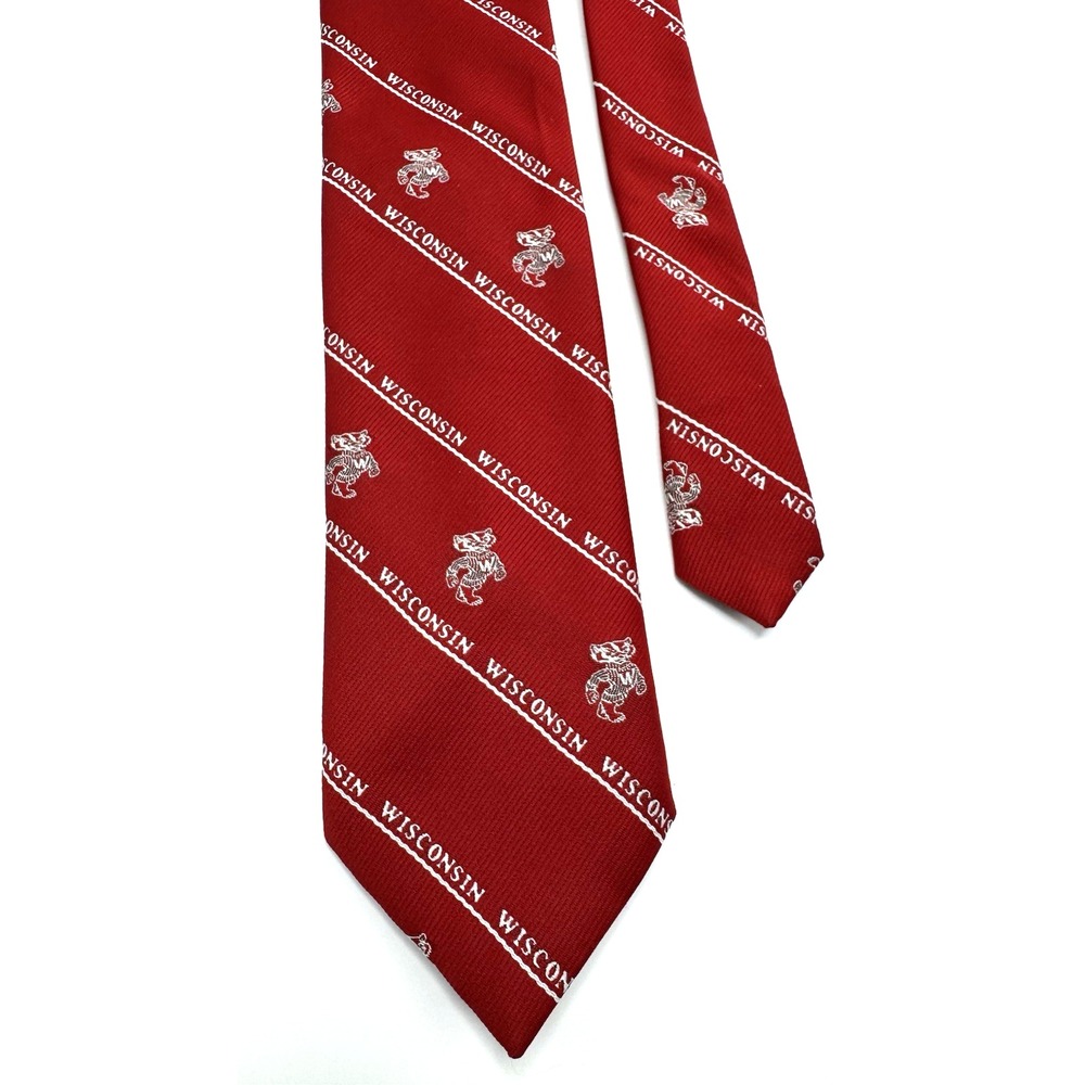 Wembly Wisconsin Badgers Mens Necktie Red University Madison Bucky Mascot Tie